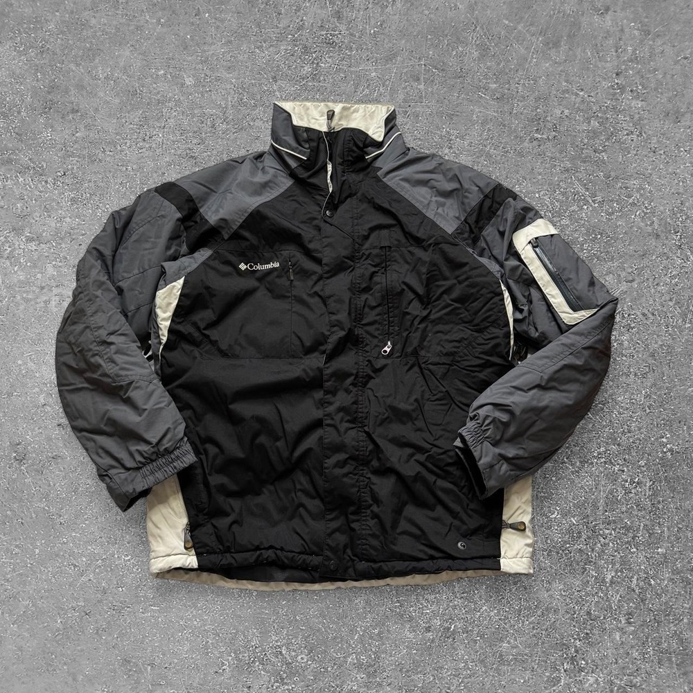 Columbia Sportswear Mens Colorblock Puffer Jacket Black Gray White Medium